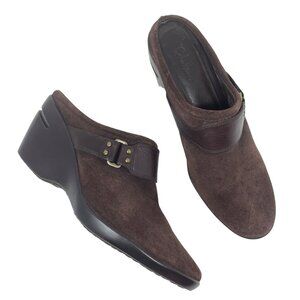 Cole Haan Kierstin Brown Suede Mule Harness Slip On Wedge Clogs Leather Size 8.5